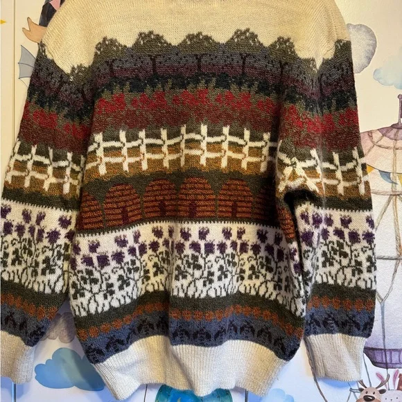 Rare vintage sweater Barbra sue landscape, spring bumblebees beehives small - Picture 7 of 16